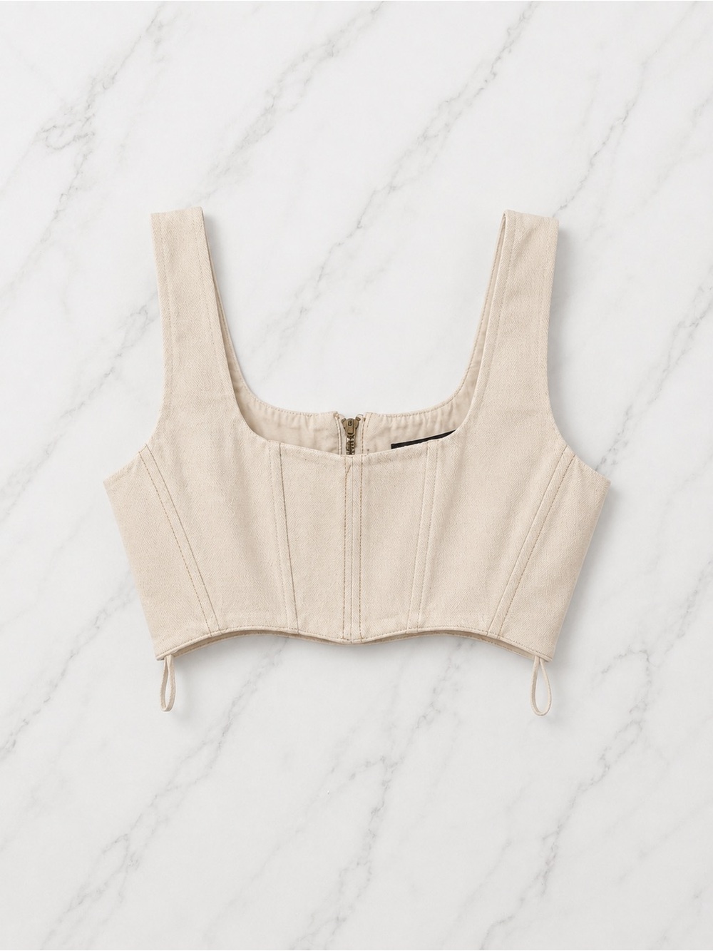 7 For All Mankind Beige Square-Neck Cropped Bustier